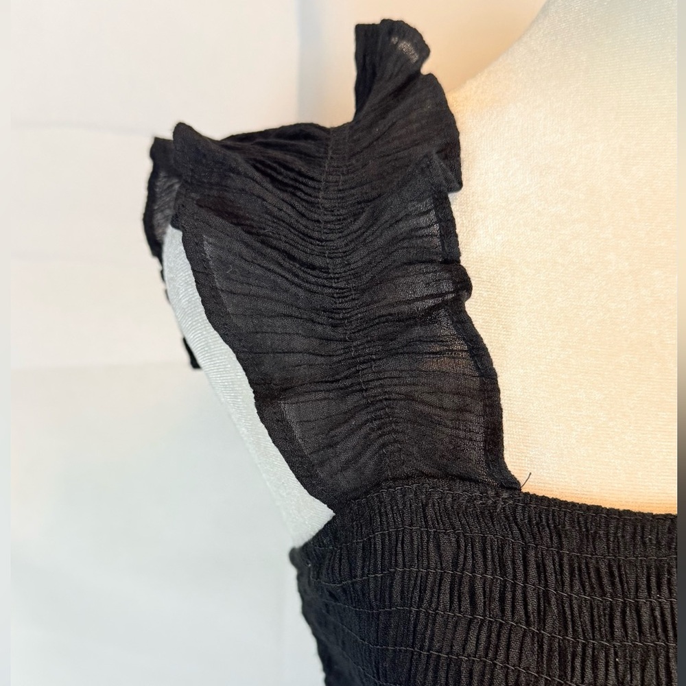 By The River black Midi Sleeveless Smocked Gauze Dress Cottagecore Sun Dress - Picture 4 of 7